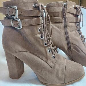 Madden Girl Women's Klaim Combat Booties Brown Size 8.5 Lace Up Zipper Sides